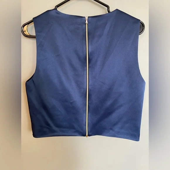 L’Agence Satin Crop Top Plunge Neckline Royal Blue Back Zipper Size 8 - Picture 4 of 7